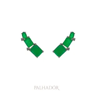 brinco ear cuff fusion esmeralda ródio branco