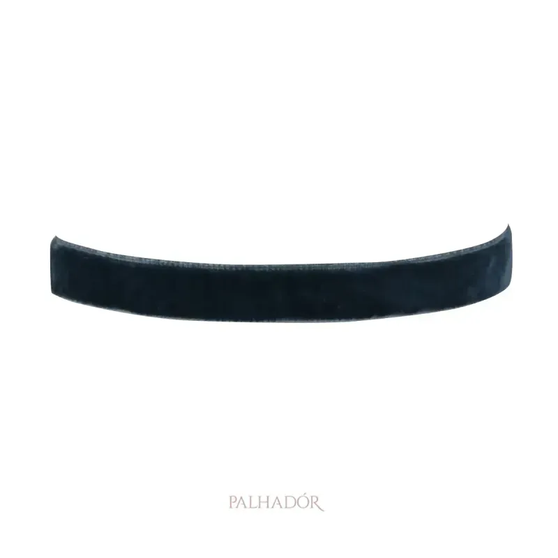 COLAR CHOKER VELUDO AZUL JEANS RÓDIO BRANCO