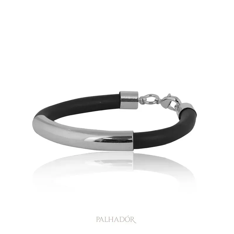 PULSEIRA COURO TUBO RÓDIO BRANCO