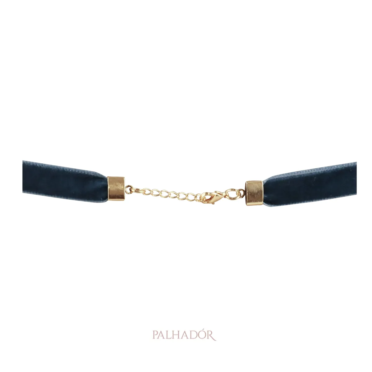 COLAR CHOKER VELUDO AZUL JEANS OURO