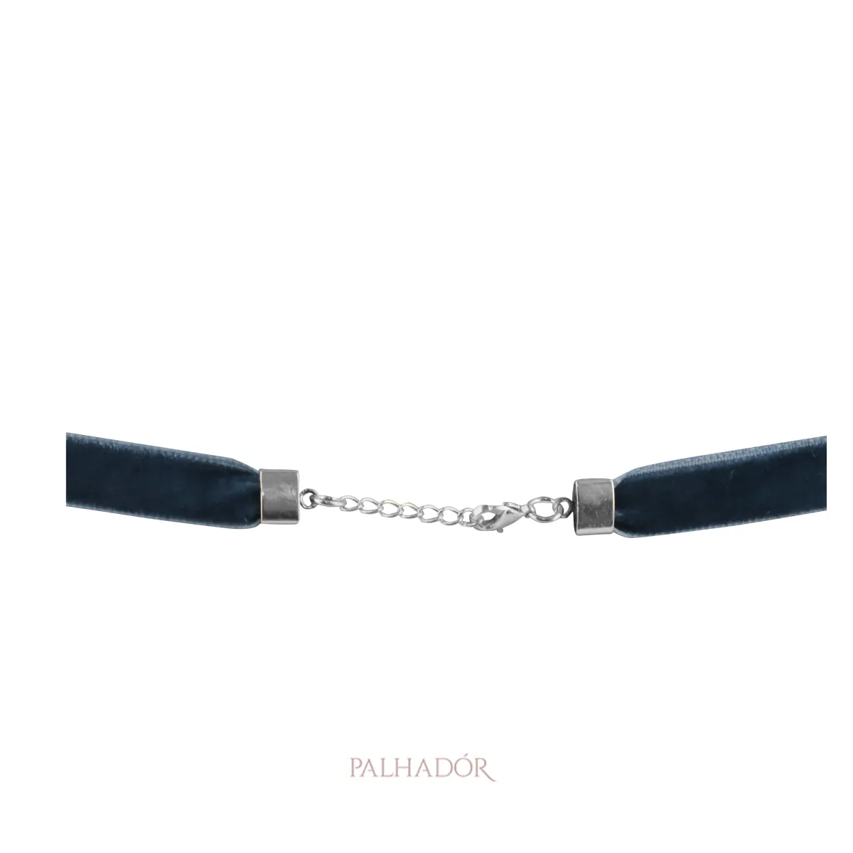 COLAR CHOKER VELUDO AZUL JEANS RÓDIO BRANCO