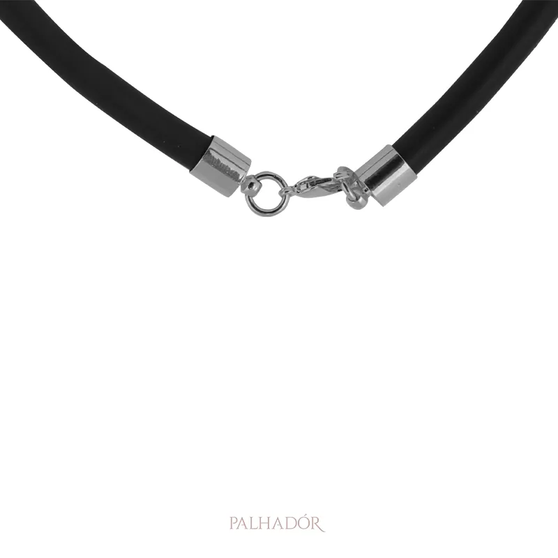 COLAR CHOKER COURO TUBO RÓDIO BRANCO