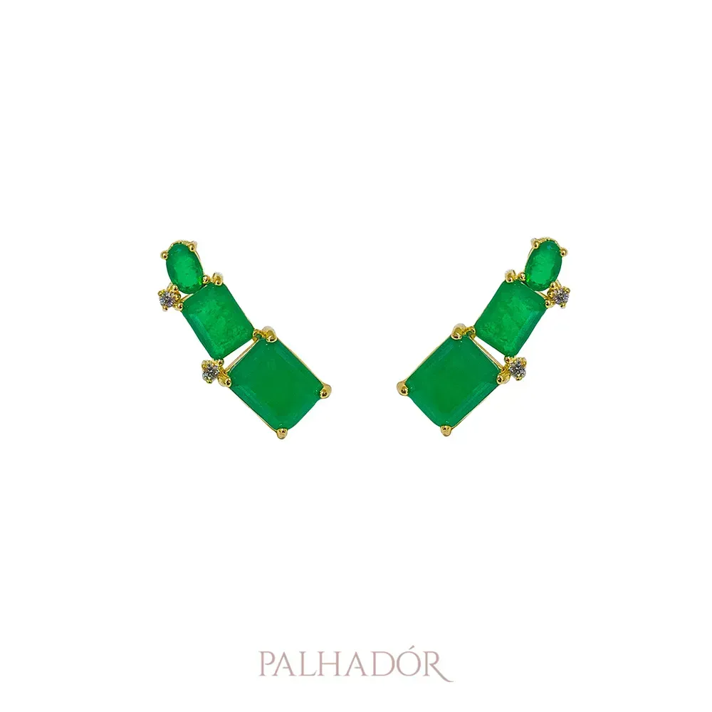 Brinco Ear Cuff Fusion Esmeralda Ouro