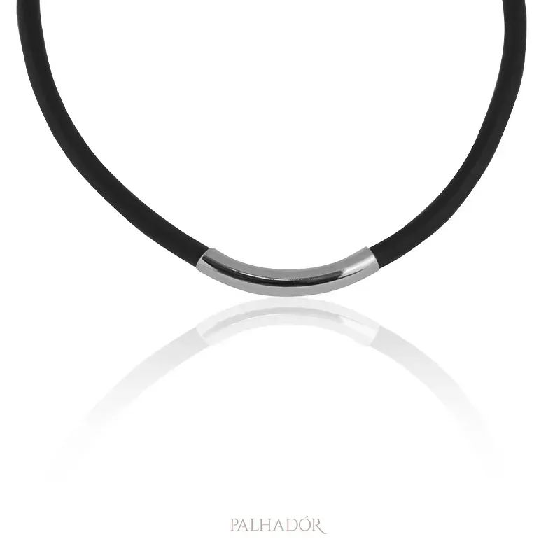 COLAR CHOKER COURO TUBO RÓDIO BRANCO