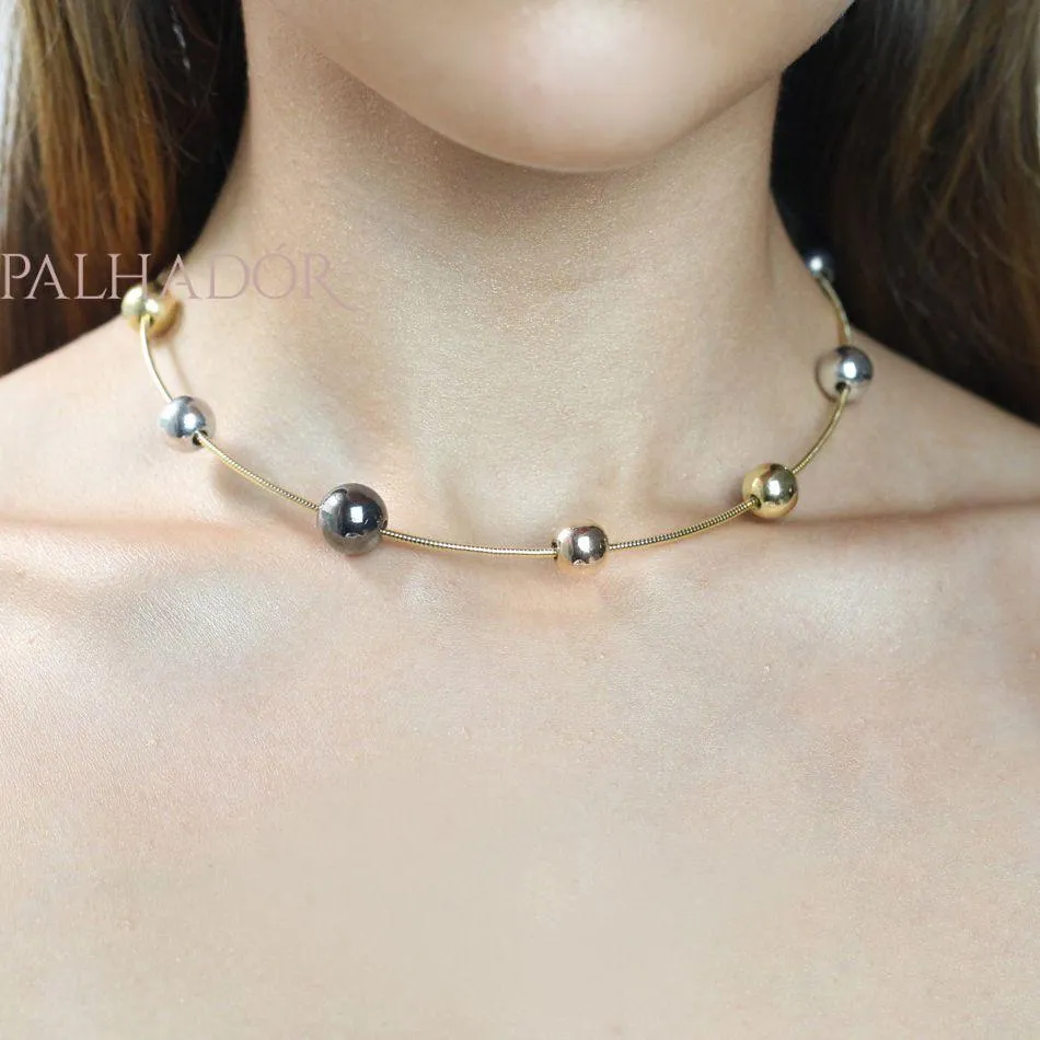 COLAR CHOKER BOLAS 4 BANHOS OURO