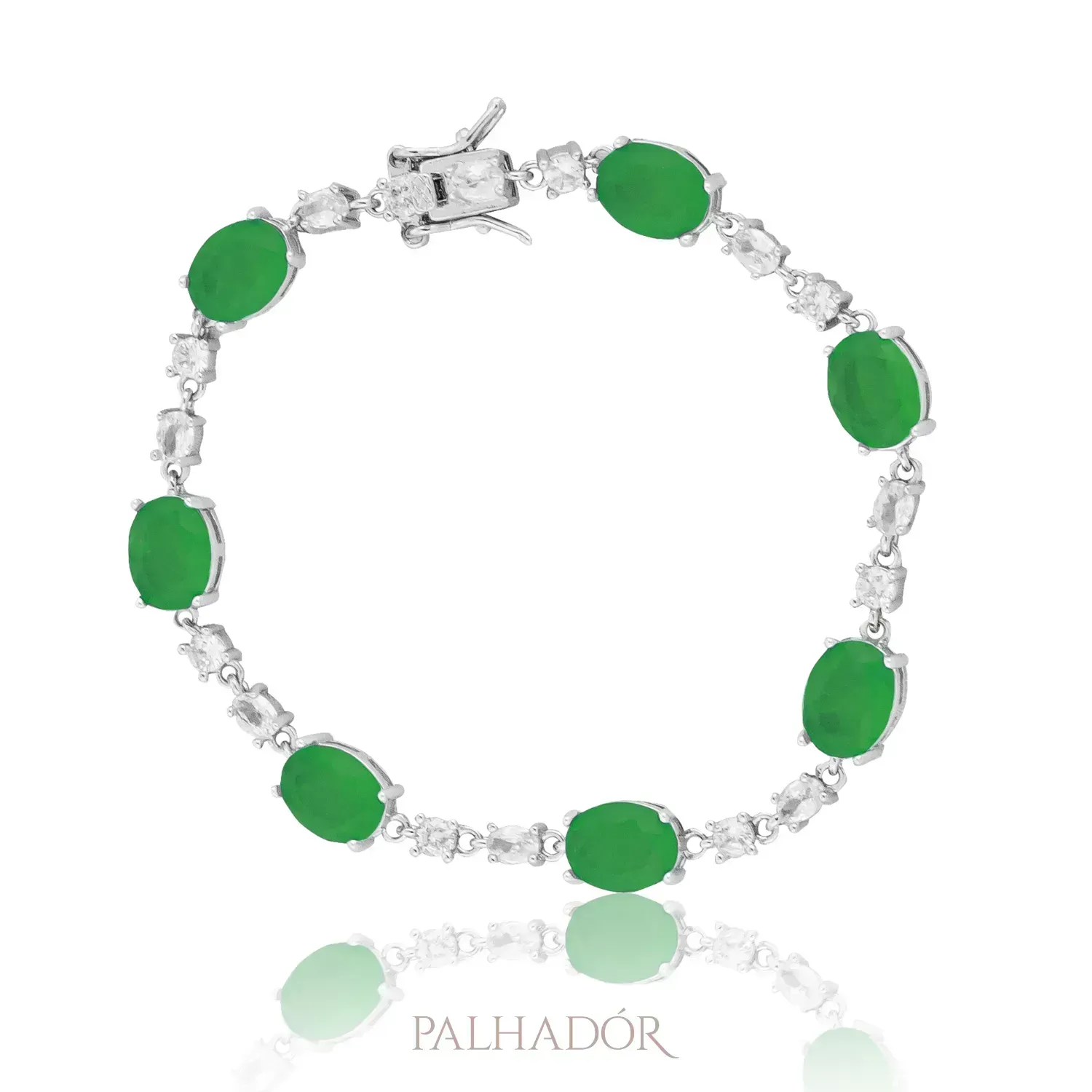 Pulseira Fusion Esmeralda Ródio Branco